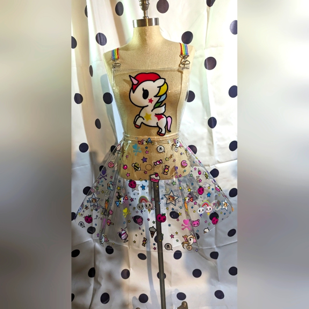 Dolls kills x tokidoki clear sticker print overall mini dress